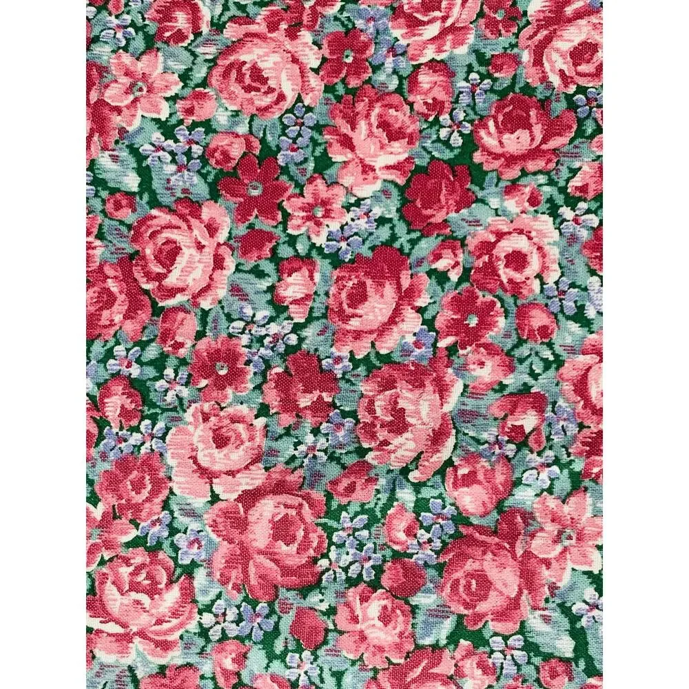 Quilting Fabric By The Yard Mauve Rose Peter Pan Vtg Green 44 Wide Small Print